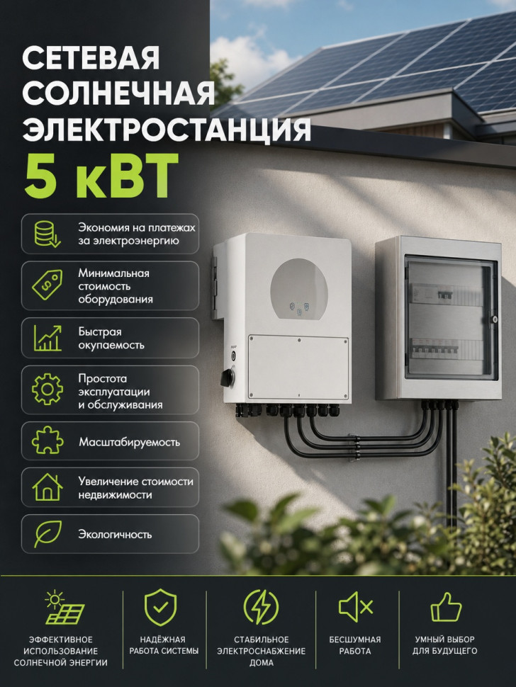 Солнечная сетевая электростанция 5 кВт 220 V фото 1 &mdash; GWS Energy