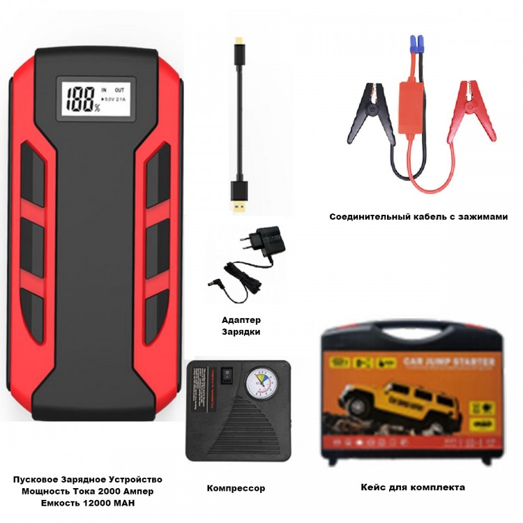 Пусковое Зарядное Устройство с Компрессором и Зажимами — GWS Energy
