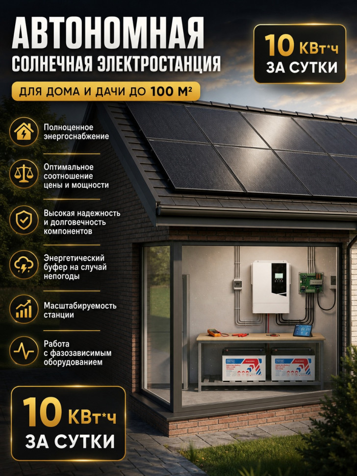Автономная солнечная электростанция 10 кВт*ч/сутки*, для дома 75 м2  повышенного резерва  фото 1 &mdash; GWS Energy