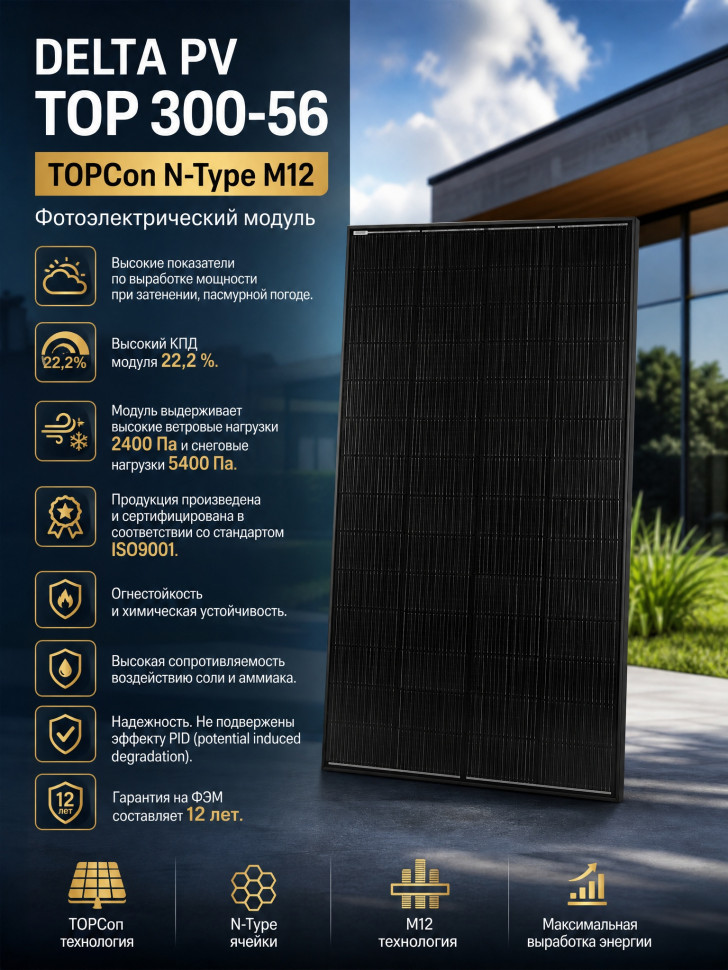 Фотоэлектрический модуль DELTA PV TOP 300-56, TOPCon N-Type M12, чёрный фото 1 &mdash; GWS Energy